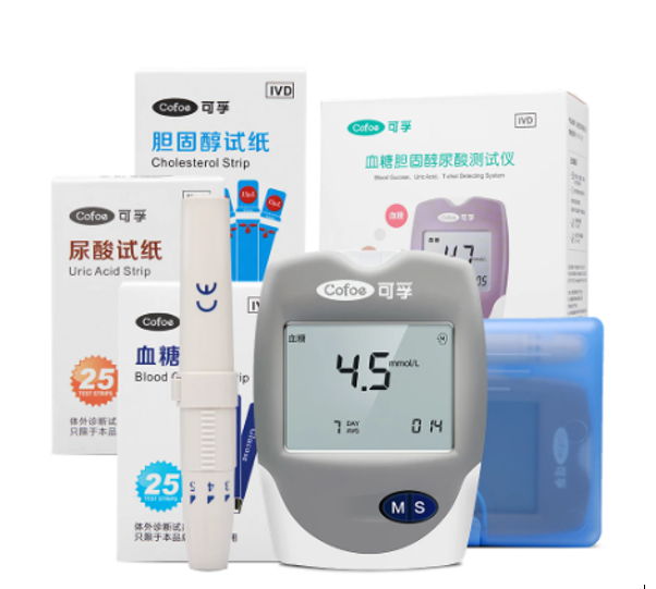 Cofoe 3 in 1 Multi Monitoring Meter Test Cholesterol, Uric Acid, and Blood Glucose Complete Kit with Test Strips and Lancets 2